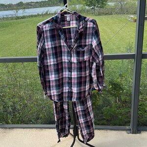 Victoria's Secret Dreamer Pink and Black Plaid Flannel Pajama Set Size Small